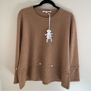 Franck Anna Paris, By FA Concept, Tan Rib Button Detail Crew Sweater, Si…